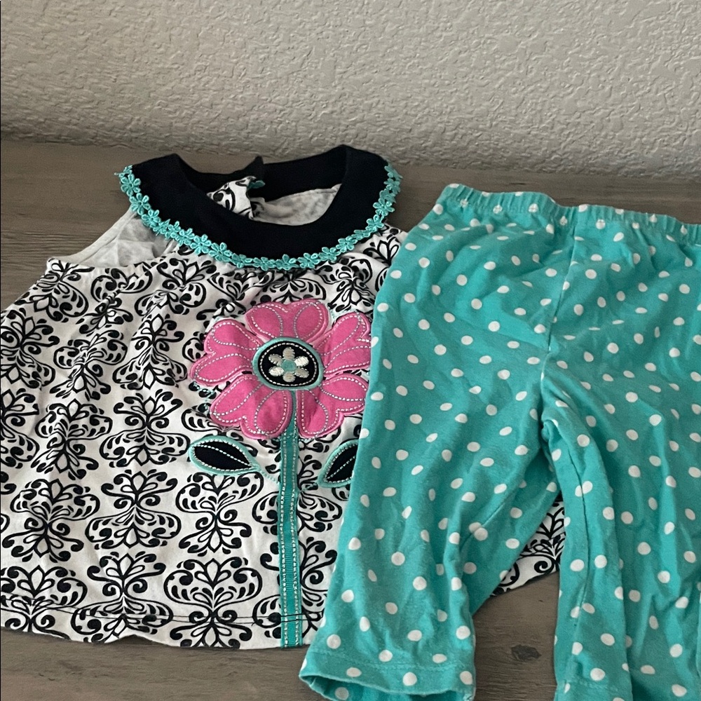 Kids Headquarters Black and White Floral Set with Pink and Teal Accents